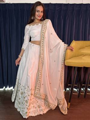 Elegant Pearl White Embroidered Lehenga Set 1