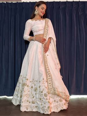 Elegant Pearl White Embroidered Lehenga Set 4