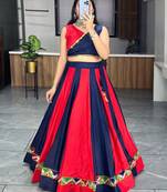 Red And Blue Mirror Work Cotton Navratri Lehenga Choli