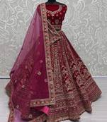 Red Velvet Bridal Lehenga Choli With Double Dupatta