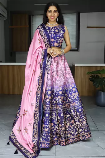 pink printed art silk lehenga set choli with dupatta with dupatta
