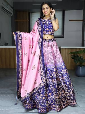pink printed art silk lehenga set choli with dupatta with dupatta 3