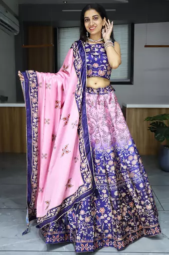 pink printed art silk lehenga set choli with dupatta with dupatta