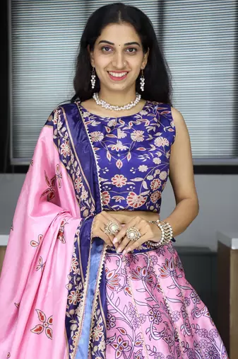 pink printed art silk lehenga set choli with dupatta with dupatta