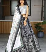 black printed art silk lehenga set choli with dupatta with dupatta