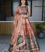 Brown Printed Art Silk Event Wear Lehenga Choli With Dupatta
