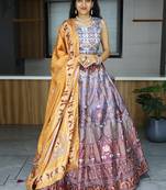 Grey Printed Art Silk Function Wear Lehenga Choli With Dupatta