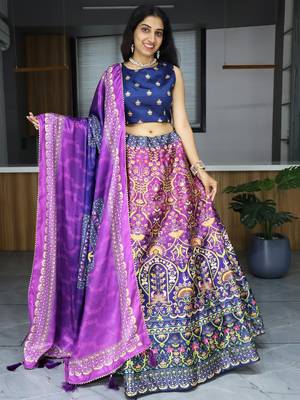 purple printed art silk event lehenga set choli with dupatta 1
