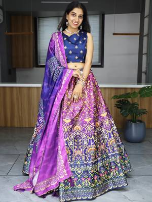 purple printed art silk event lehenga set choli with dupatta 3