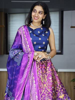 purple printed art silk event lehenga set choli with dupatta 4