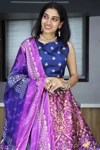 purple printed art silk event lehenga set choli with dupatta