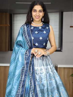 Sky Blue Printed Art Silk Wedding Wear Lehenga Choli 4