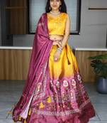 Yellow Color Printed Art Silk Haldi Wear Lehenga Choli
