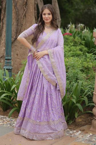Lavender Sequins Jacquard Wedding Wear Lehenga Choli