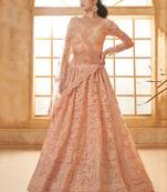 Peach Embroidery Work Net Bridesmaid Lehenga Choli