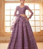 Purple Embroidery Net Designer Lehenga Choli With Dupatta