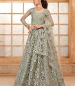 Grey Embroidered Net Lehenga Choli With Dupatta