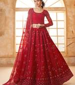Red Embroidered Net Bridesmaid Lehenga Choli