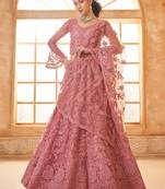 Dusty Pink Embroidered Net Engagement Wear Lehenga Choli