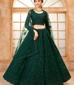 green embroidered net mehendi lehenga set choli with dupatta