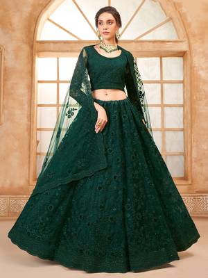 green embroidered net mehendi lehenga set choli with dupatta 2