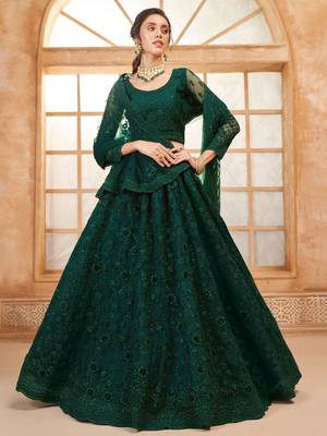 green embroidered net mehendi lehenga set choli with dupatta 3