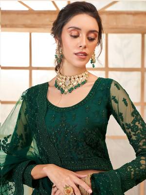 green embroidered net mehendi lehenga set choli with dupatta 4