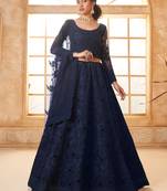 Navy Blue Embroidered Net Lehenga Choli With Dupatta