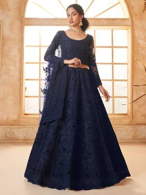 navy blue embroidered net lehenga set choli with dupatta with dupatta 2