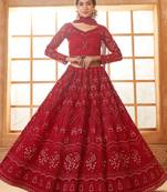 Red Embroidered Net Bridesmaid Lehenga Choli With Dupatta