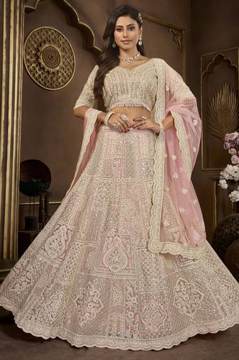 Peach Sequins Net Bridesmaid Lehenga Choli With Dupatta
