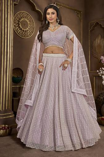 Lavender Sequins Net Engagement Wear Lehenga Choli
