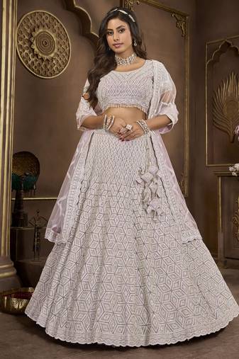 Light Purple Embroidered Net Lehenga Choli With Dupatta