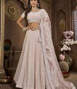 baby pink embroidered net lehenga set choli with dupatta