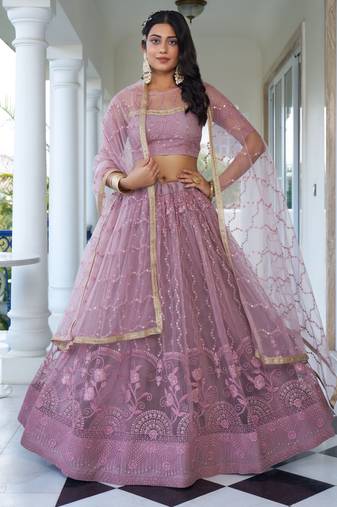 Purple Embroidered Net Bridesmaid Lehenga Choli