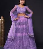 purple sequins net lehenga set choli with dupatta with dupatta