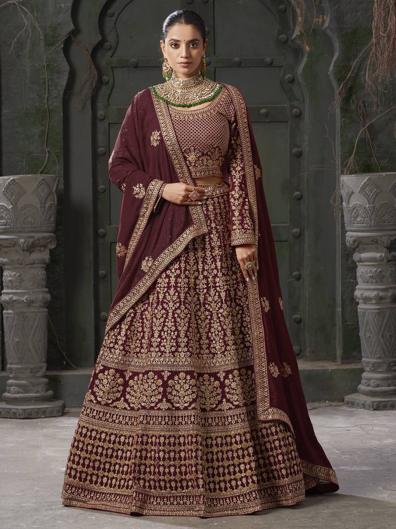 Maroon Jarkan Work Georgette Bridal Lehenga Choli