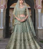 Pista-Green Embroidered Net Wedding Lehenga Choli