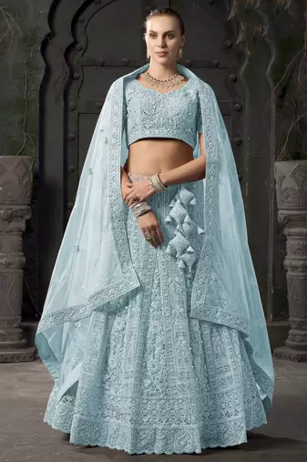 Sky-Blue Zarkan Net Bridesmaid Lehenga Choli With Dupatta