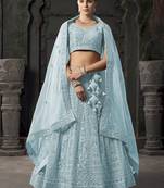 Sky-Blue Zarkan Net Bridesmaid Lehenga Choli With Dupatta