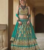 Green Bandhani Printed Silk Wedding Lehenga Choli With Dupatta