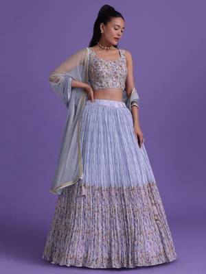 blue floral printed georgette festival lehenga set choli with dupatta 1
