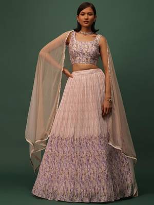 peach floral printed georgette lehenga set choli with dupatta with dupatta 1
