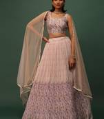 Peach Floral Printed Georgette Lehenga Choli With Dupatta