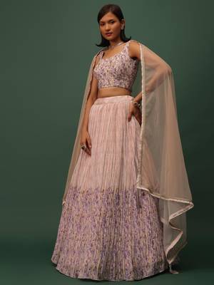 peach floral printed georgette lehenga set choli with dupatta with dupatta 3
