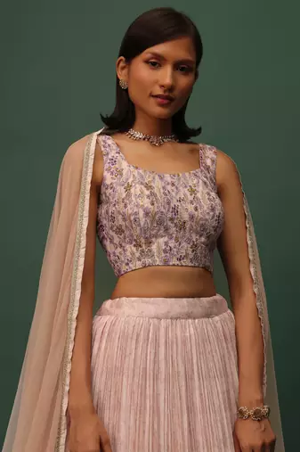 peach floral printed georgette lehenga set choli with dupatta with dupatta