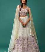 Off-White Floral Printed Georgette Traditional Lehenga Choli