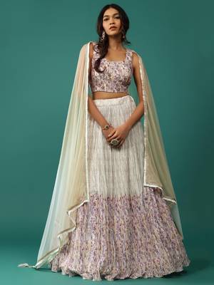 off white floral printed georgette traditional lehenga set choli with dupatta 2