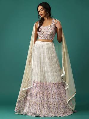 off white floral printed georgette traditional lehenga set choli with dupatta 3
