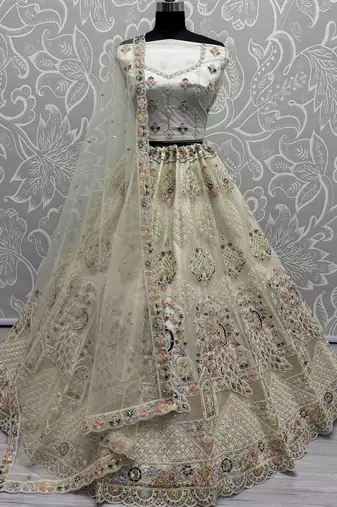 Off-White Thread Work Net Wedding Lehenga Choli